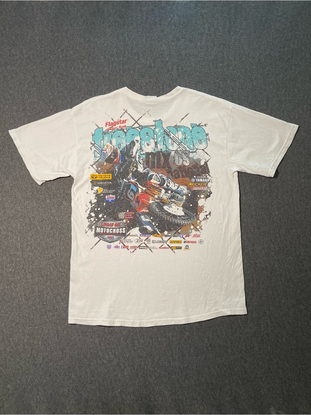 Y2K 2008 Freestone MX Motocross T Shirt Mens Large White Lucas Oil Dirtbike